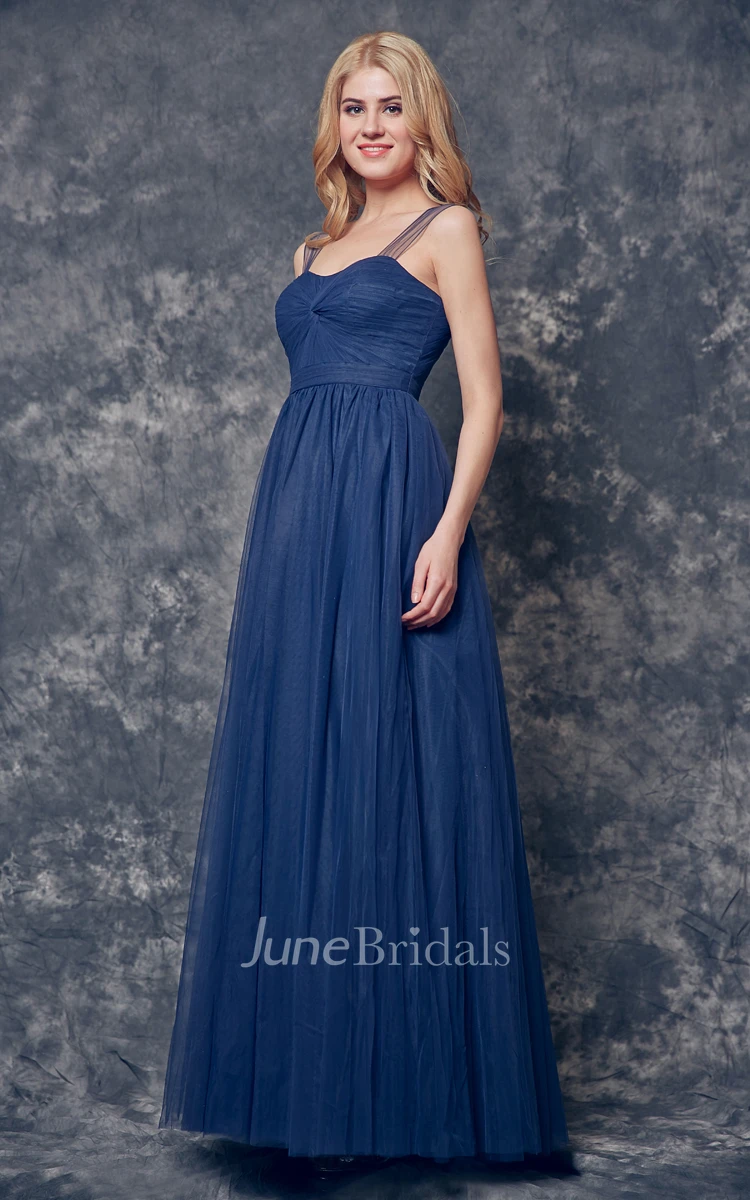 A-line Ruched Long Satin Dress With Illusion Sleeve