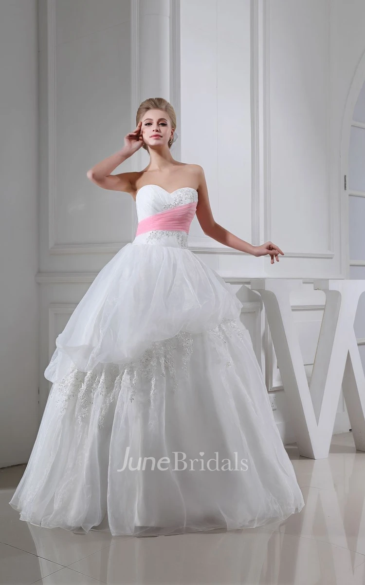Sweetheart Ruched A-Line Ball Gown With Appliques With Beading
