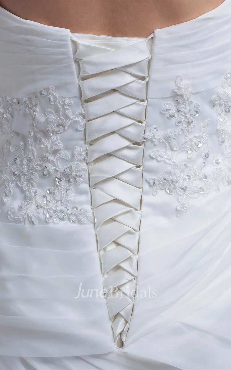 Strapless Appliqued Column Dress with Tiers and Appliques