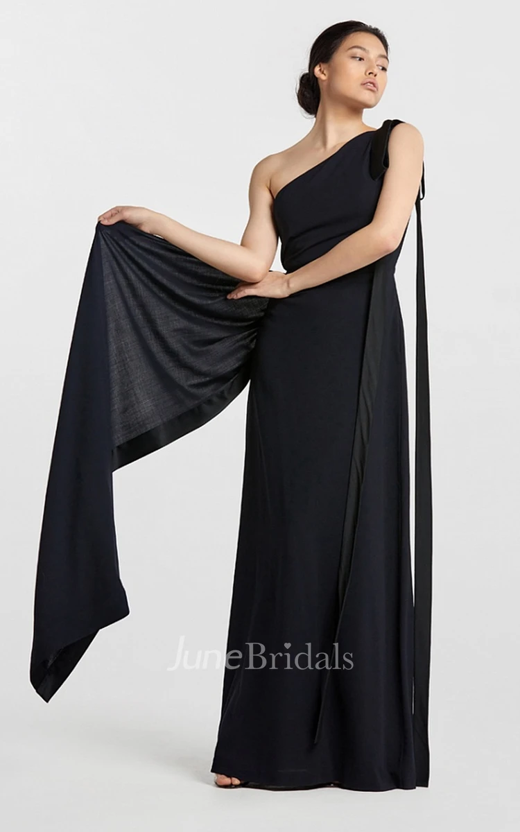 Simple One-shoulder Sheath Evening Dress with Sash