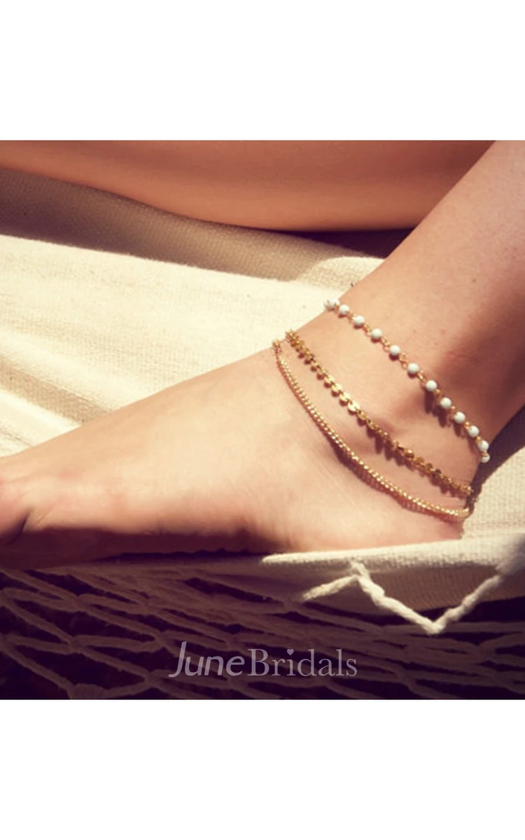 Simple And Stylish Fashion Bohemian Beaded Sequins Bare Chain Ankle Bracelet 22Cm