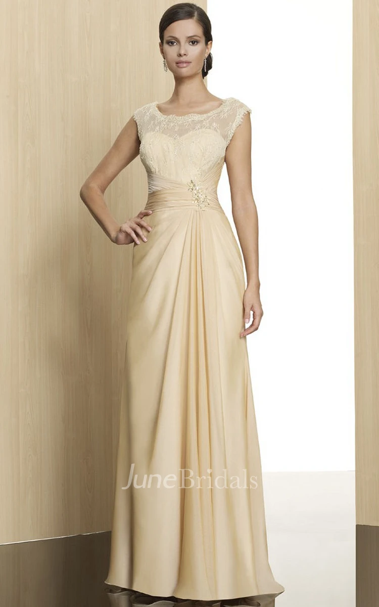 Maxi Sleeveless Appliqued Scoop Neck Jersey Formal Dress With Low-V Back