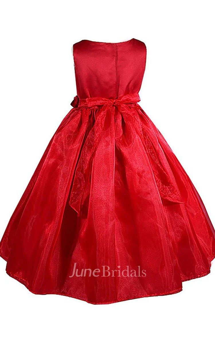 Sleeveless A-line Ruched Dress With Flower and Bow