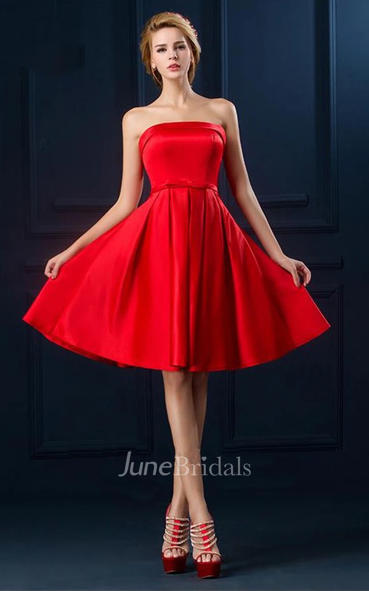 Adorable Strapless Knee Length Dress with Belt