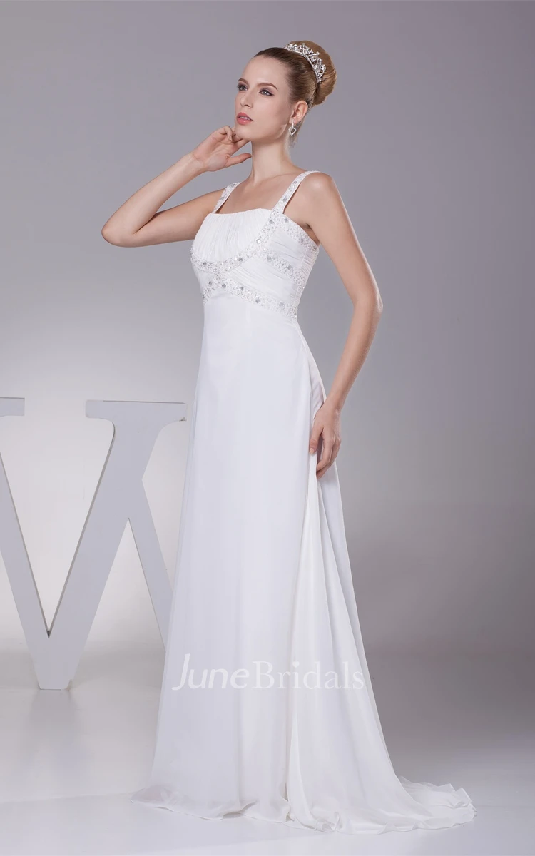 Strapped Chiffon Floor-Length Gown with Crystal Detailing