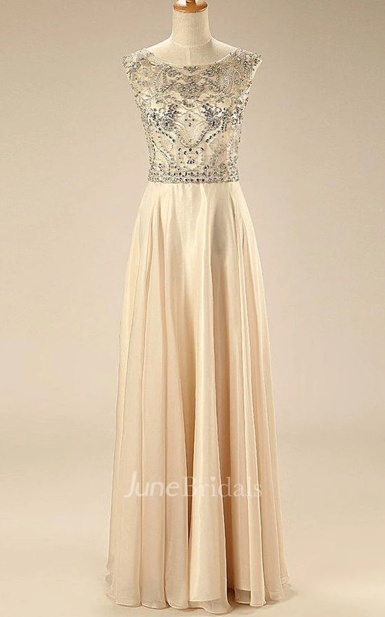 A-line Cap Sleeve Backless Chiffon Dress With Beading