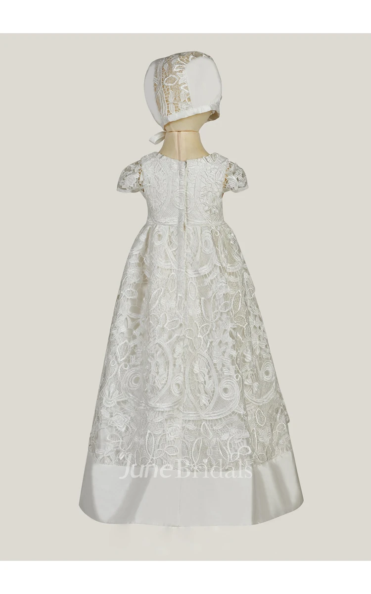 Elegant Lace Christening Dress With Trim