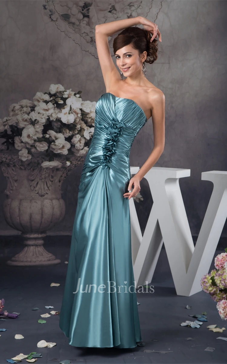 Strapless Criss-Cross Floor-Length Gown with Flower