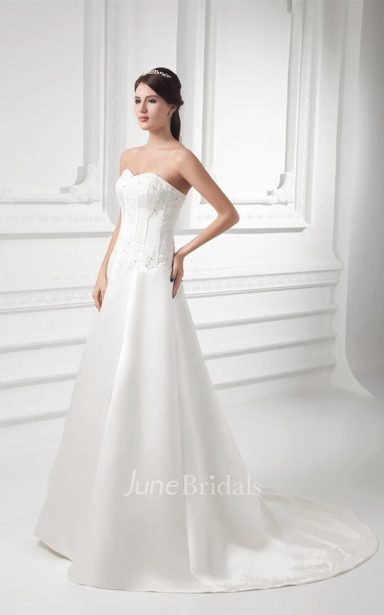 Sweetheart Satin A-Line Gown with Appliqued Bodice