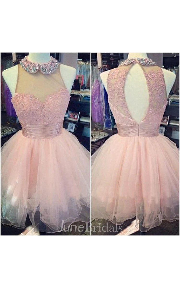 A-line Beading Neck Sweetheart Ruched Tulle Dress