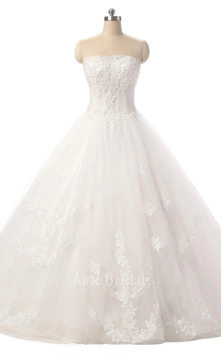 Ball Gown Strapped Tulle Lace Dress With Flower Lace-Up Back