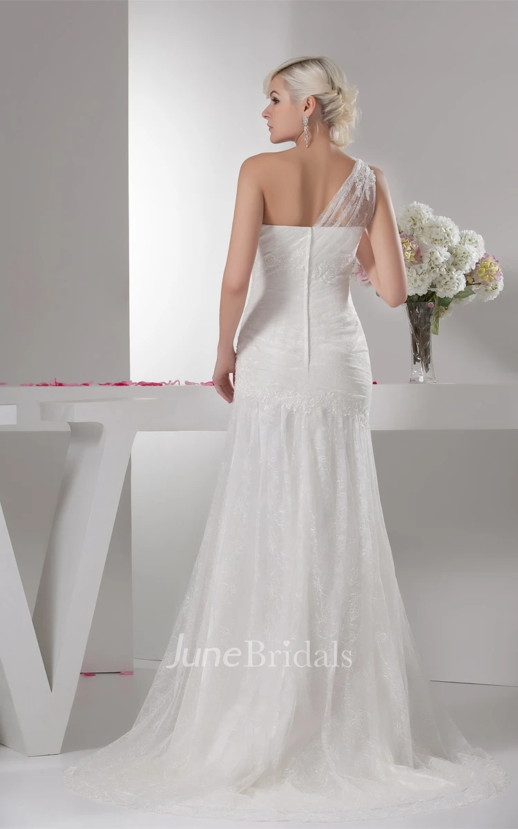 Graceful One-Shoulder Tulle Sheath Dress with Lace and Beading