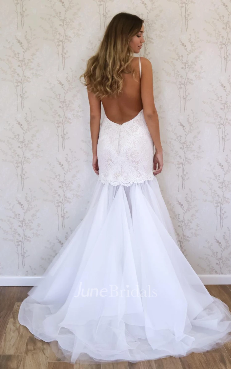 Spaghetti Strap Lace and Tulle Mermaid Wedding Dress