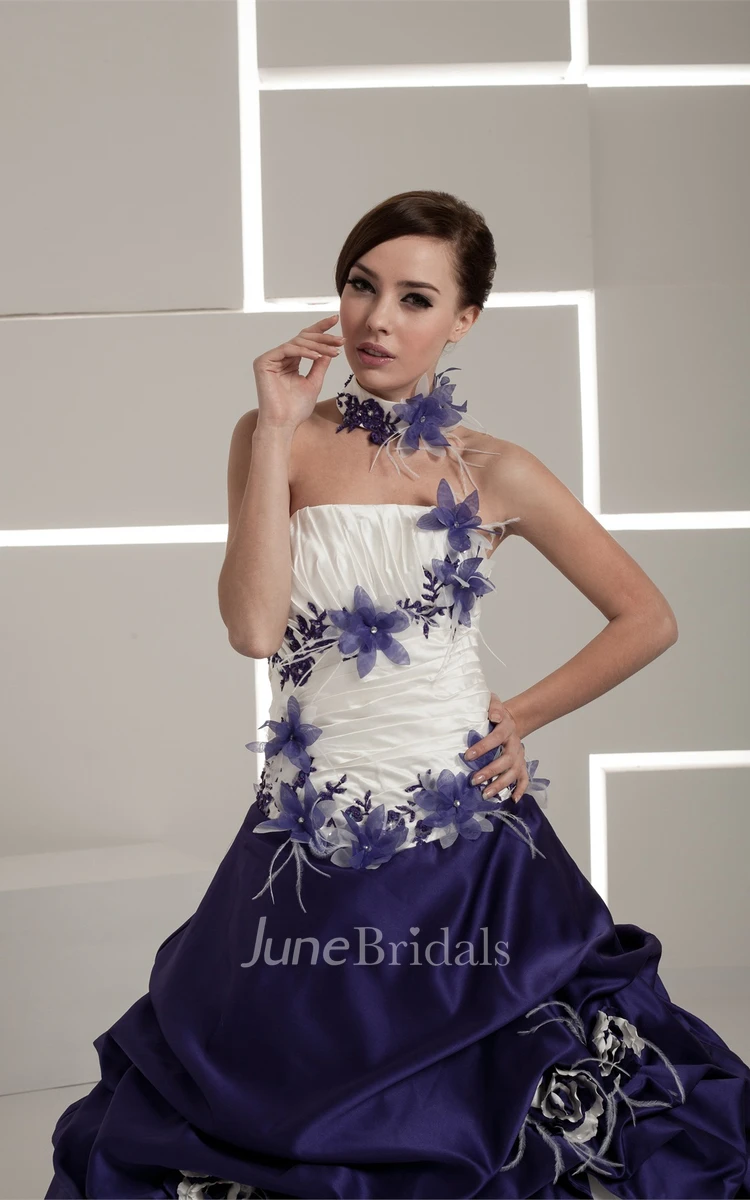 Strapless Pick-Up A-Line Ball Gown with Ruching and Appliques