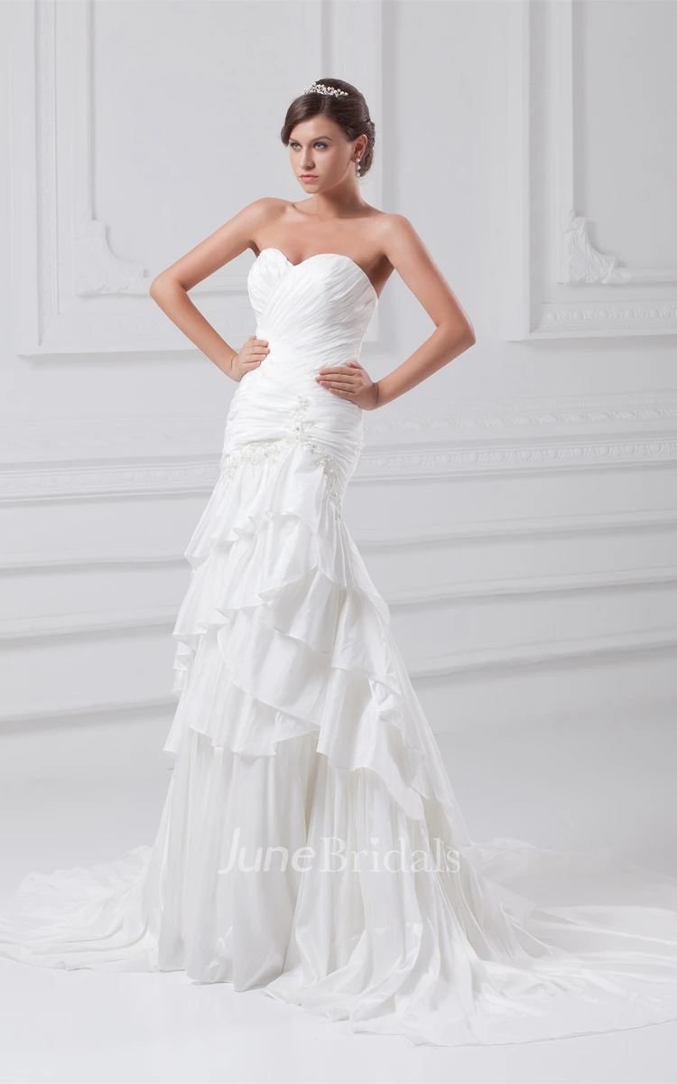 sweetheart mermaid chiffon gown with appliques and tiers