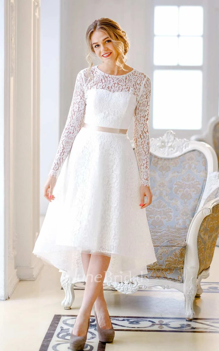 Short Mini Knee-Length Satin Lace Lace-Up Corset Back Wedding Dress