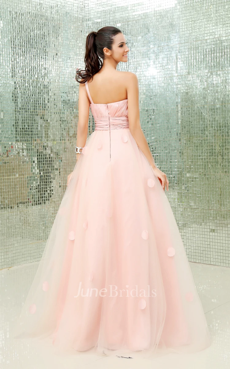 Asymmetrical One-Shoulder Floral A-Line Ball Gown With Soft Tulle