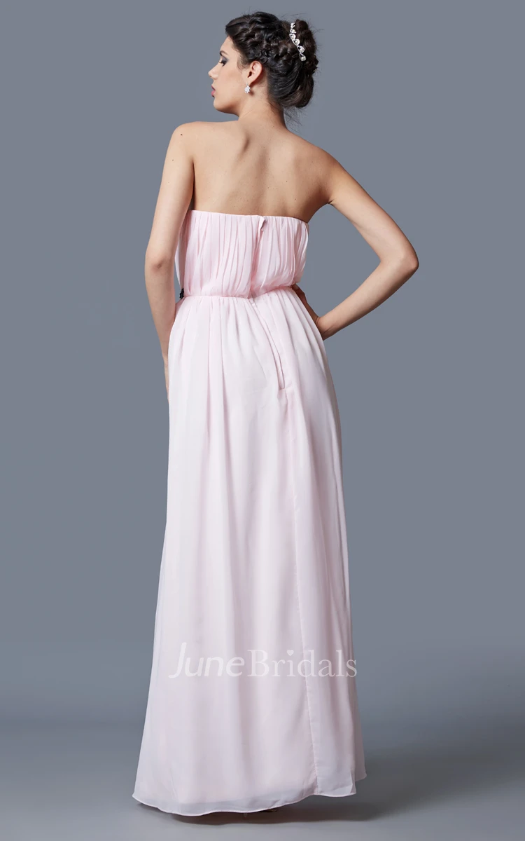 Fairy Strapless V-cut A-line Chiffon Gown With Lace Belt