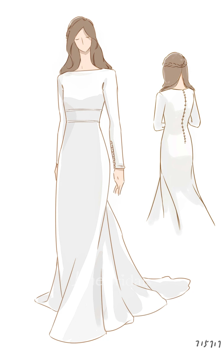 Elegant Long Sleeve Modest Wedding Dress Simple Satin Lds Minimalist Gown with Court Train