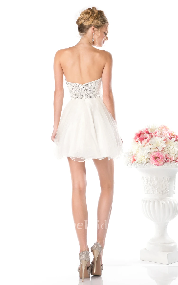 A-Line Short Sweetheart Sleeveless Backless Dress With Beading And Ruffles