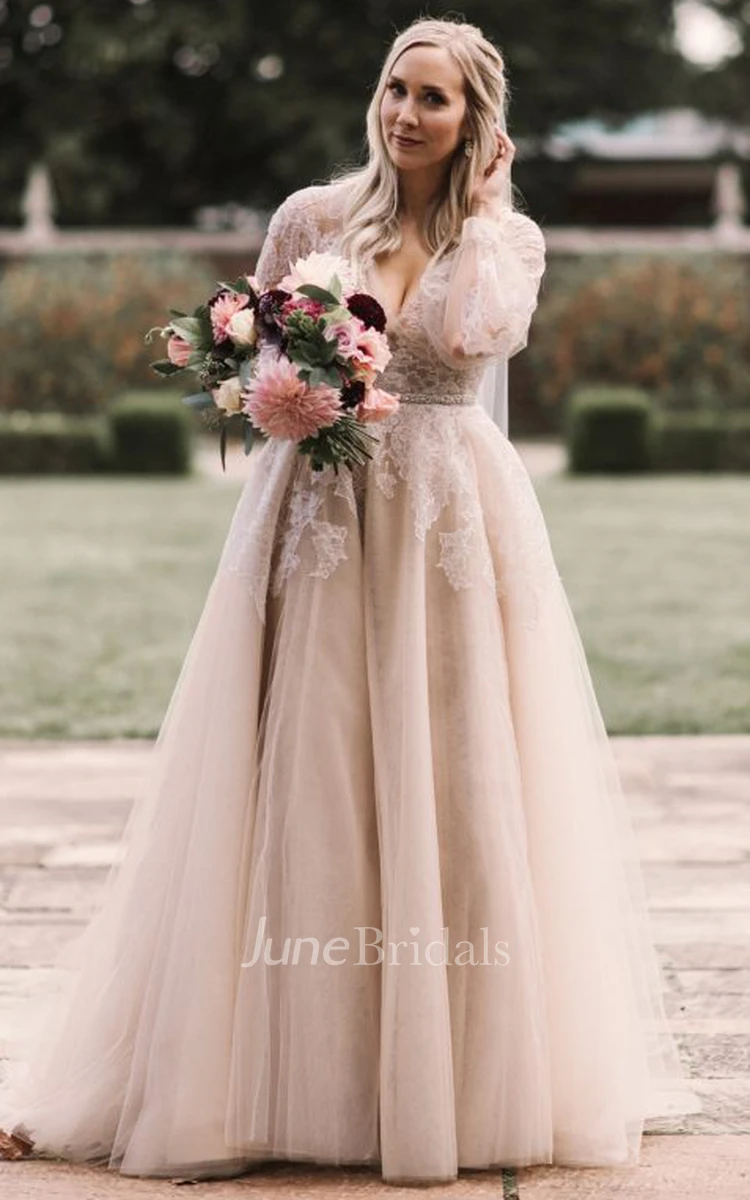 Plus size blush wedding dress best sale with sleeves