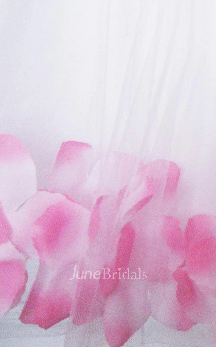 Sleeveless A-line Tulle Dress With Pletals and Bow