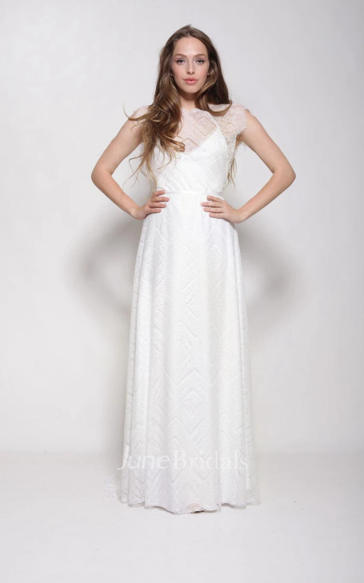 Sleeveless Lace Long Cap Dress With Illusion Back