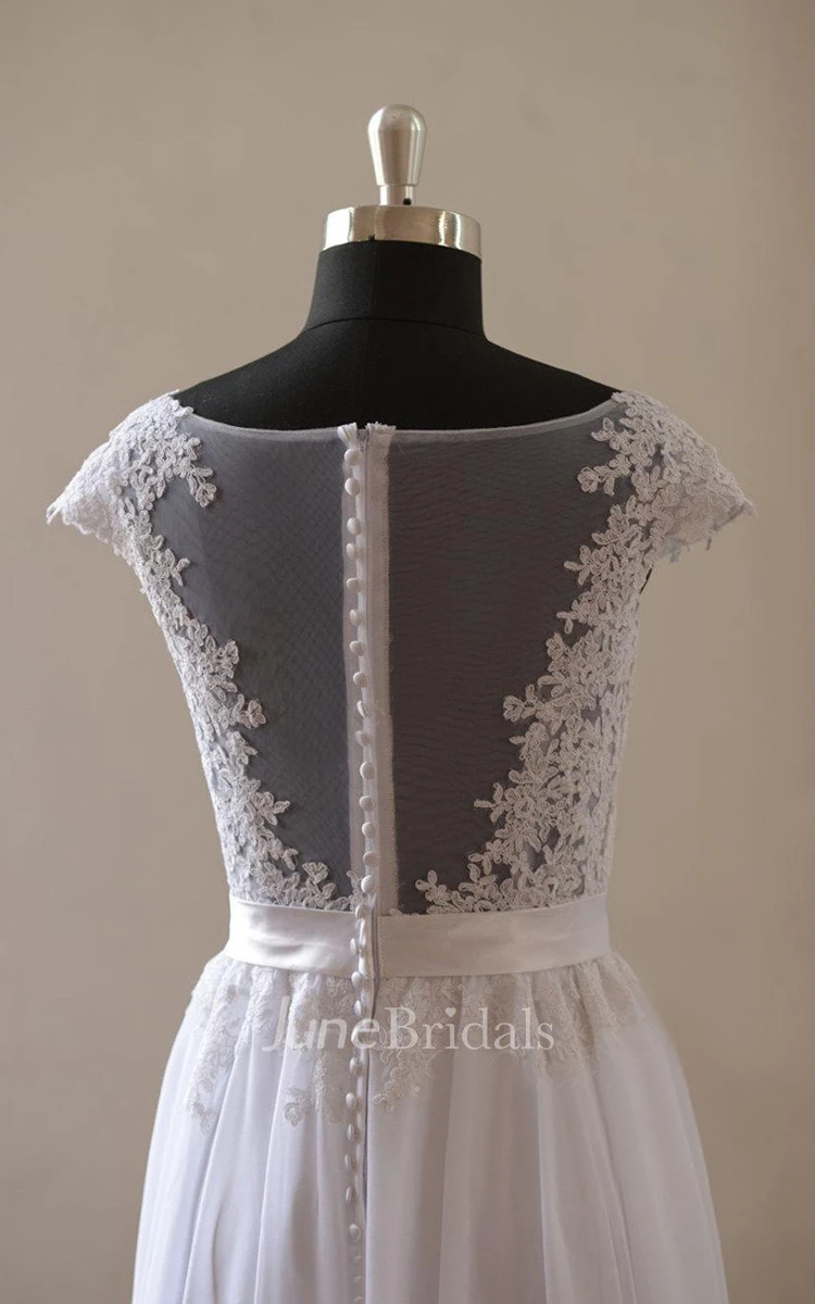 Sexy Open Back White A Line Chiffon Lace Wedding Dress