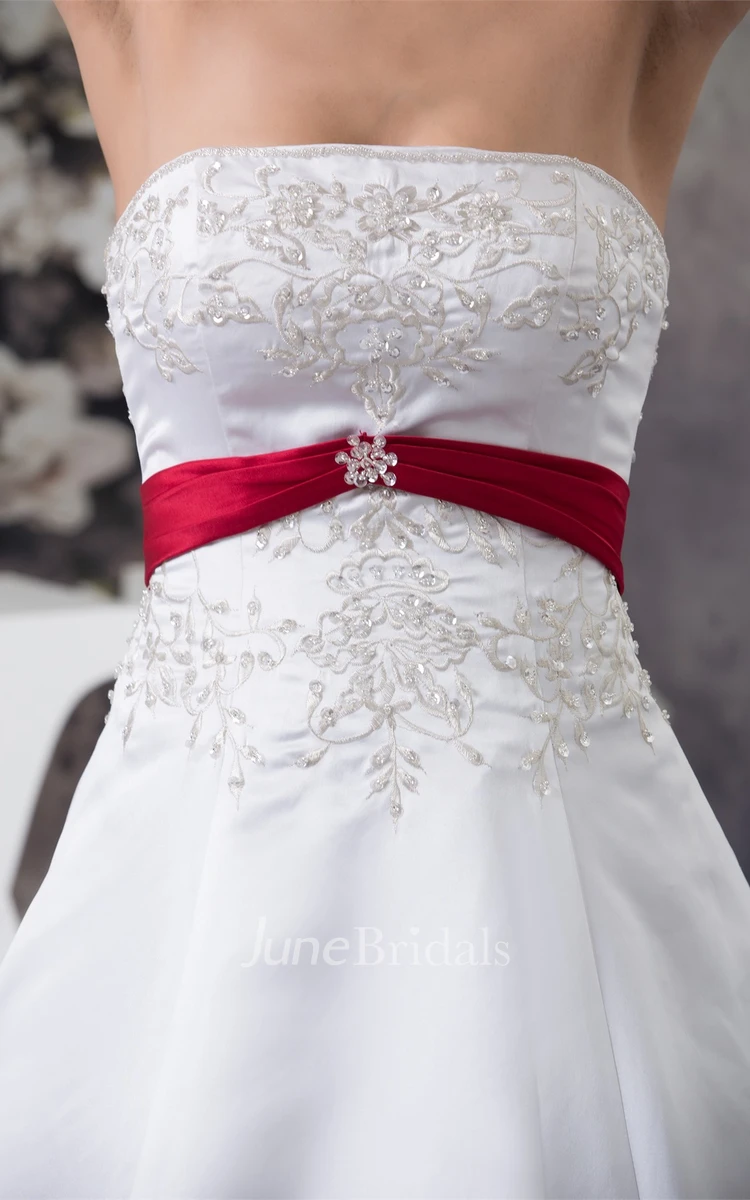 A-Line Satin Ball Gown with Embroideries and Broach