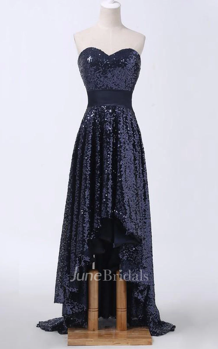 Sweetheart High Low Allover Sequins Sweep Train Dress