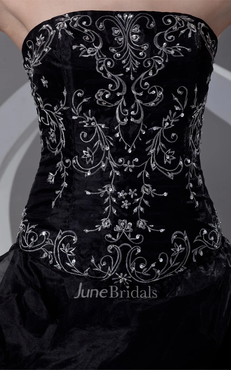 strapless pick-up ball embroidered gown with corset back