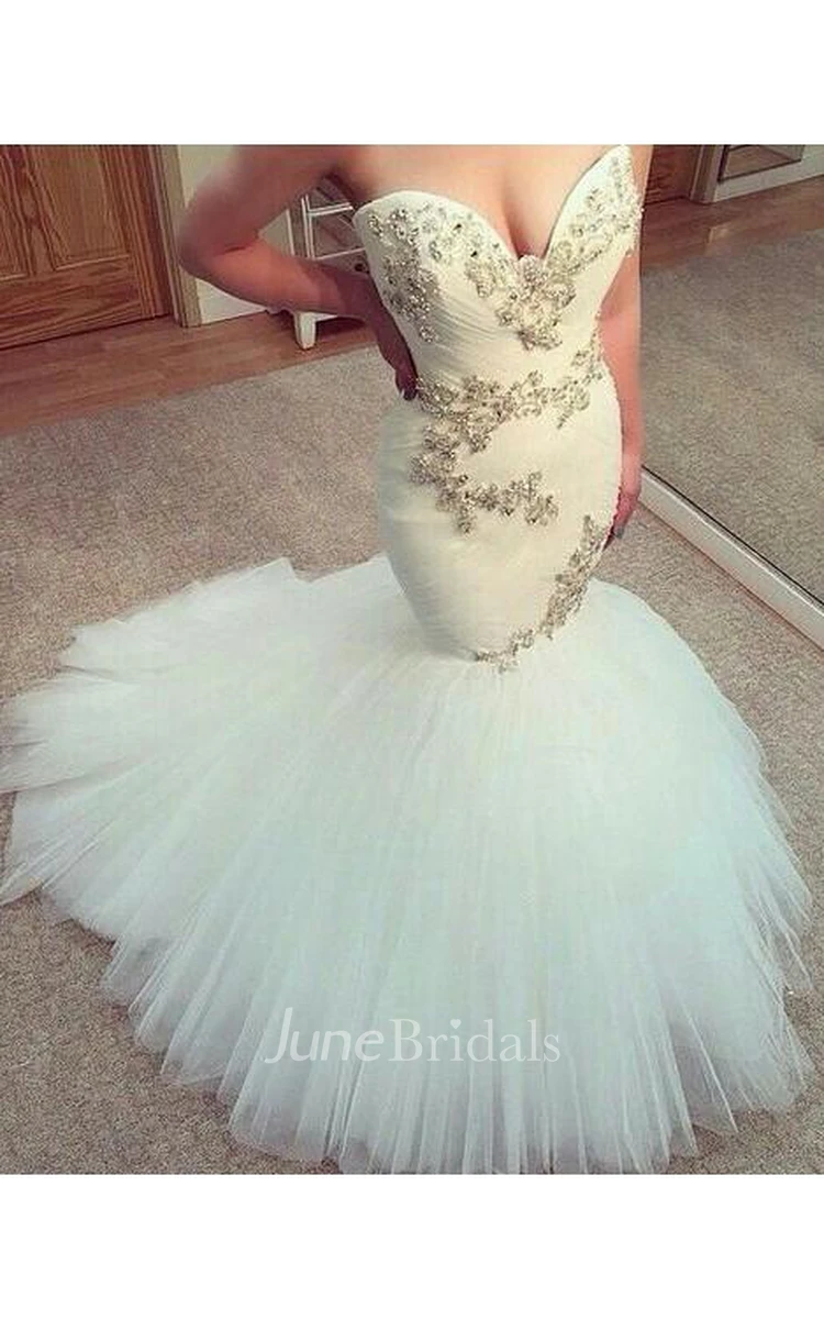New Fashion Sweetheart Mermaid Wedding Dress Tulle Beaded