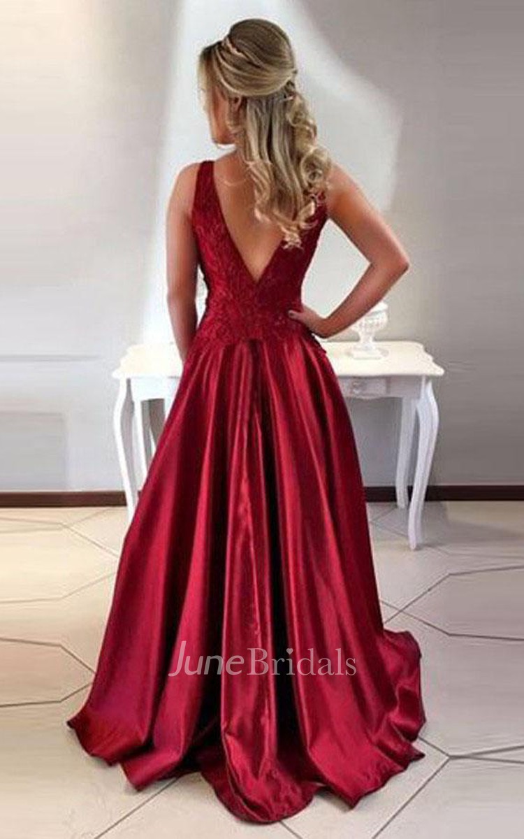 Two Piece Round Neck Tiered Open Back Prom Dress with Appliques