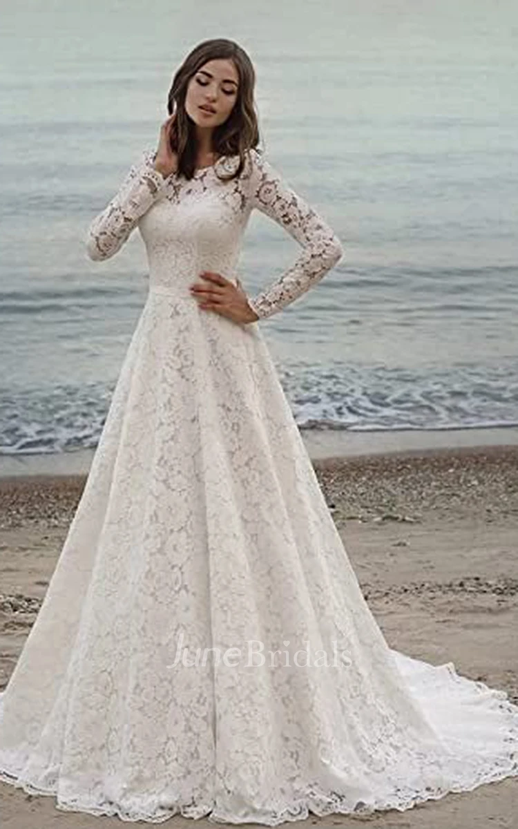 Illusion Bateau Neckline Wedding Dress