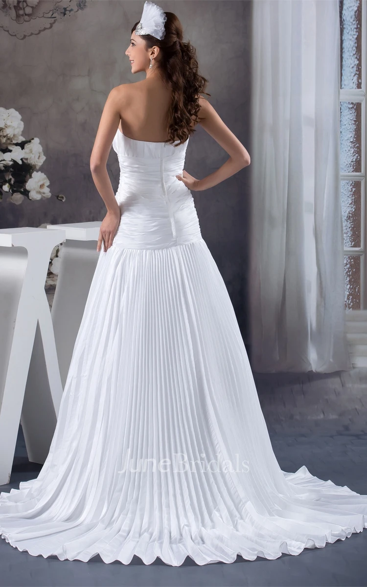 Strapless Pleated A-Line Dress with Beading and Ruched Top