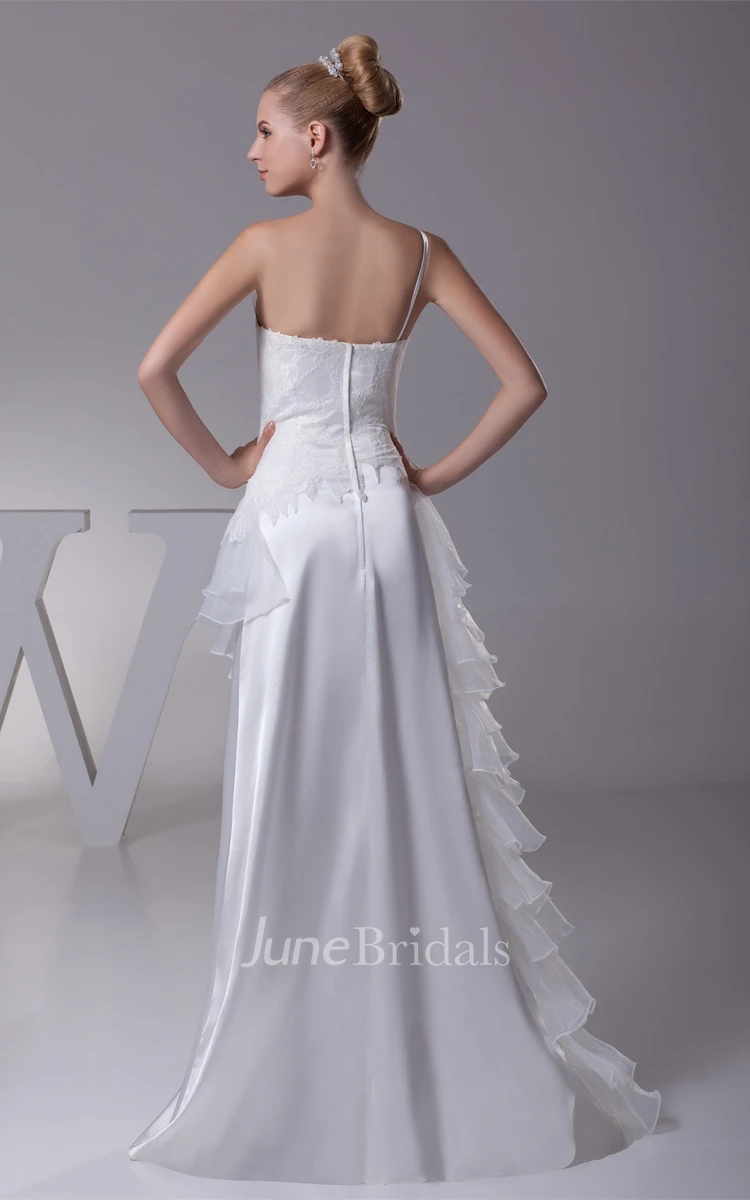 Single-Strap Tiered Floor-Length Dress with Beading and Appliques