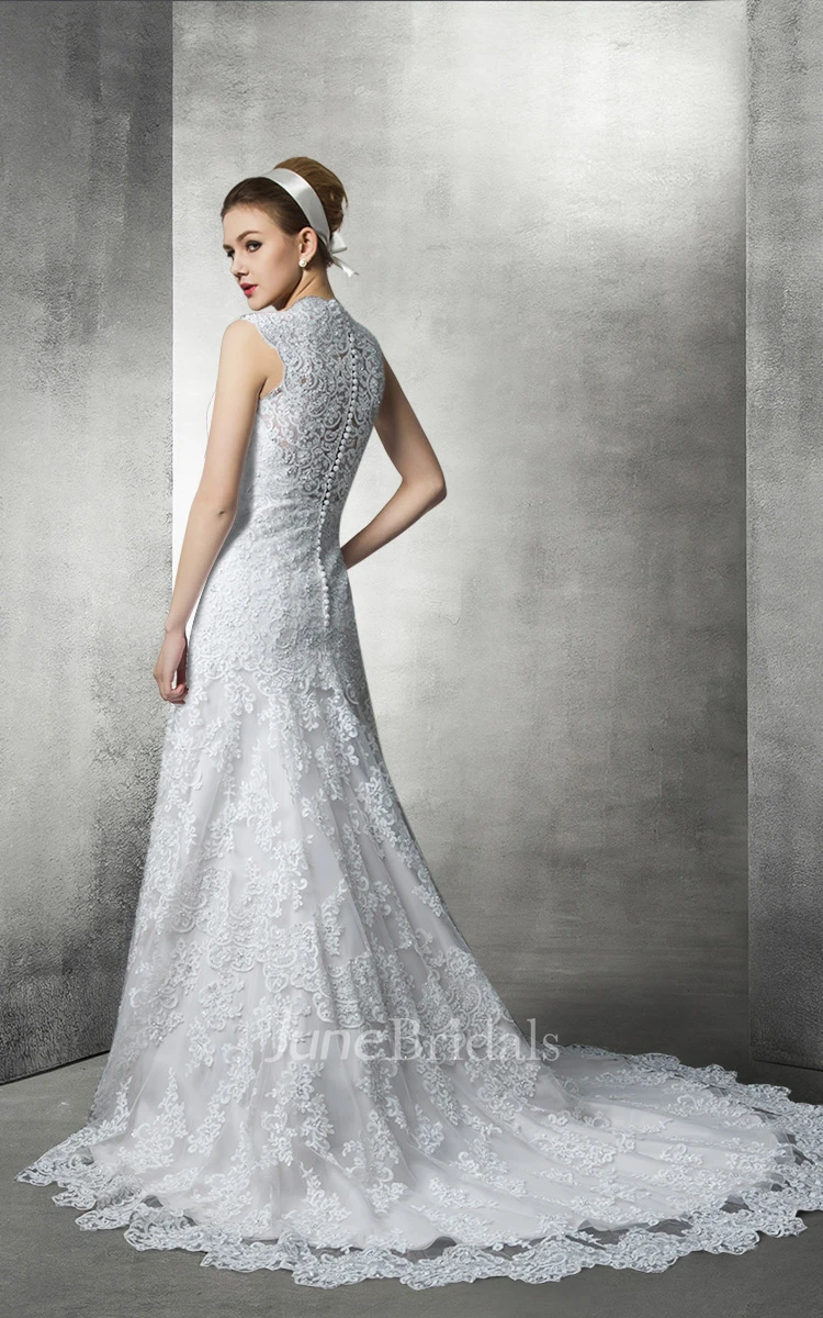 Fit and Flare Lace Wedding Gown With Plunging Neckline