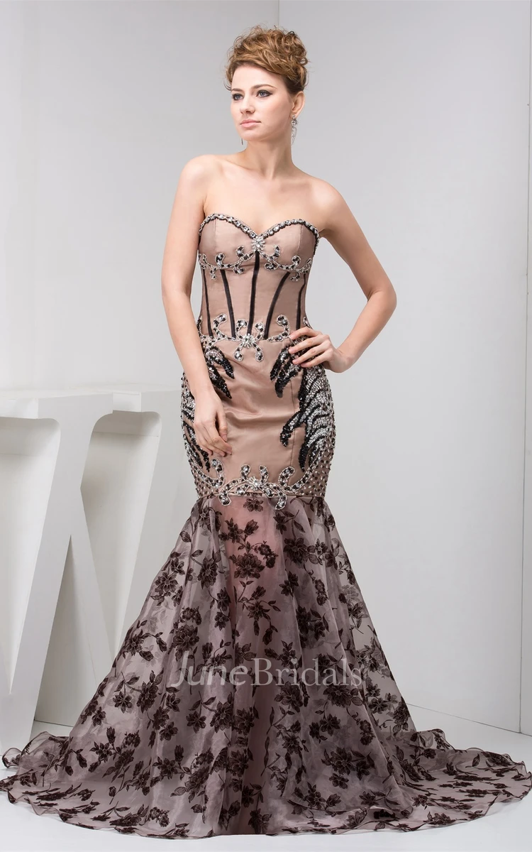 Sweetheart Column A-Line Gown with Lace and Rhinestone