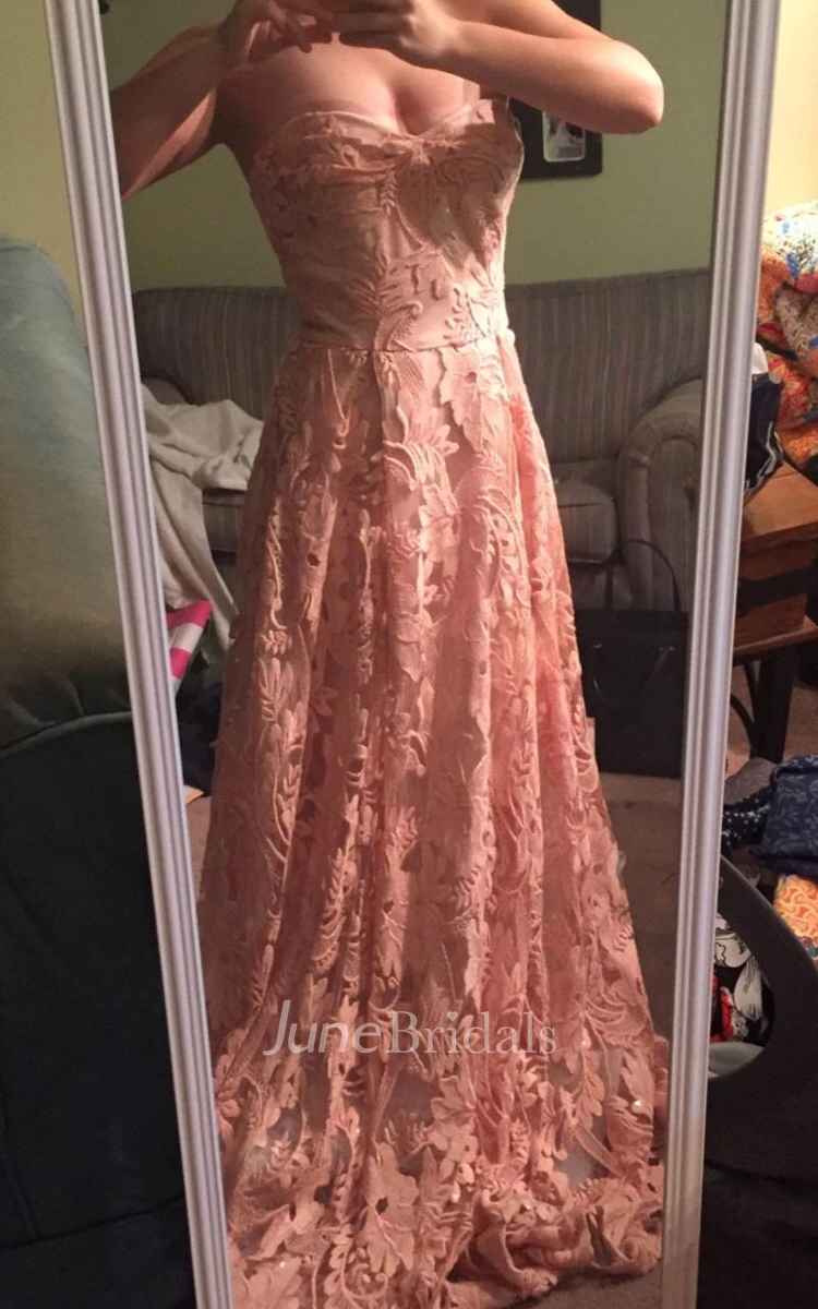 Delicate Lace Sweetheart A-line Prom Dress Sleeveless Floor-length