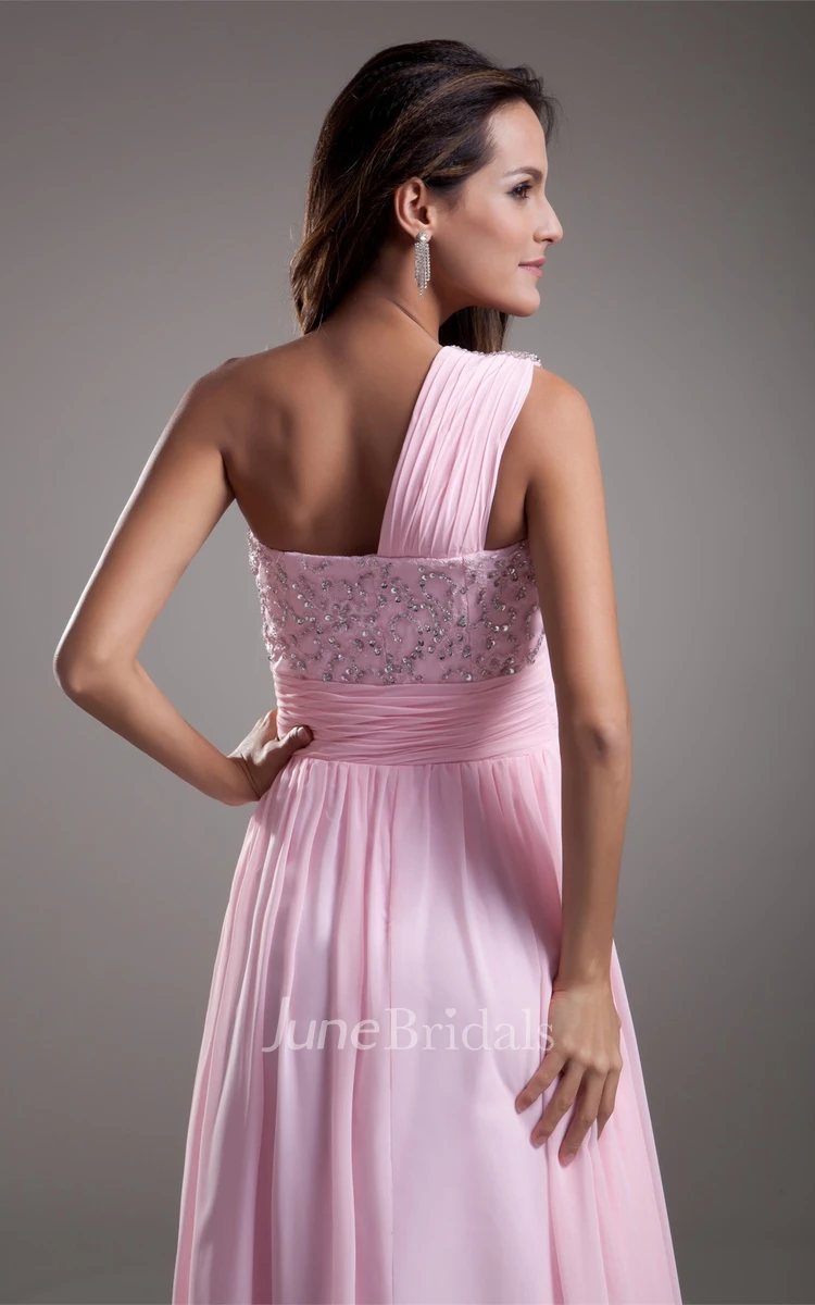 One-Shoulder Criss-Cross Chiffon Maxi Gown with Beading