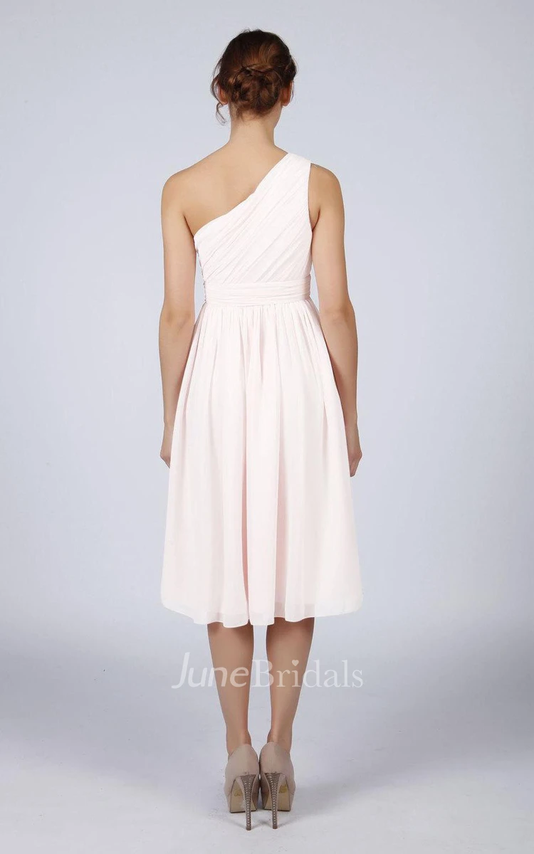 White One Shoulder Knee Length Bridesmaid Prom Dress