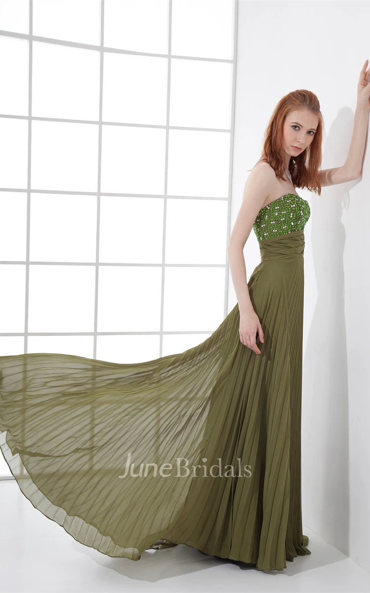 Sweetheart Pleated Maxi Dress with Gemmed Top