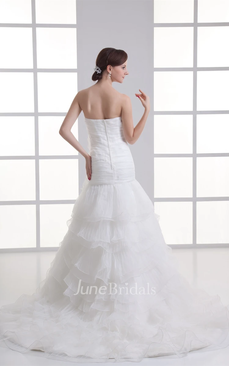 strapless a-line ball tiered gown with floral embellishment