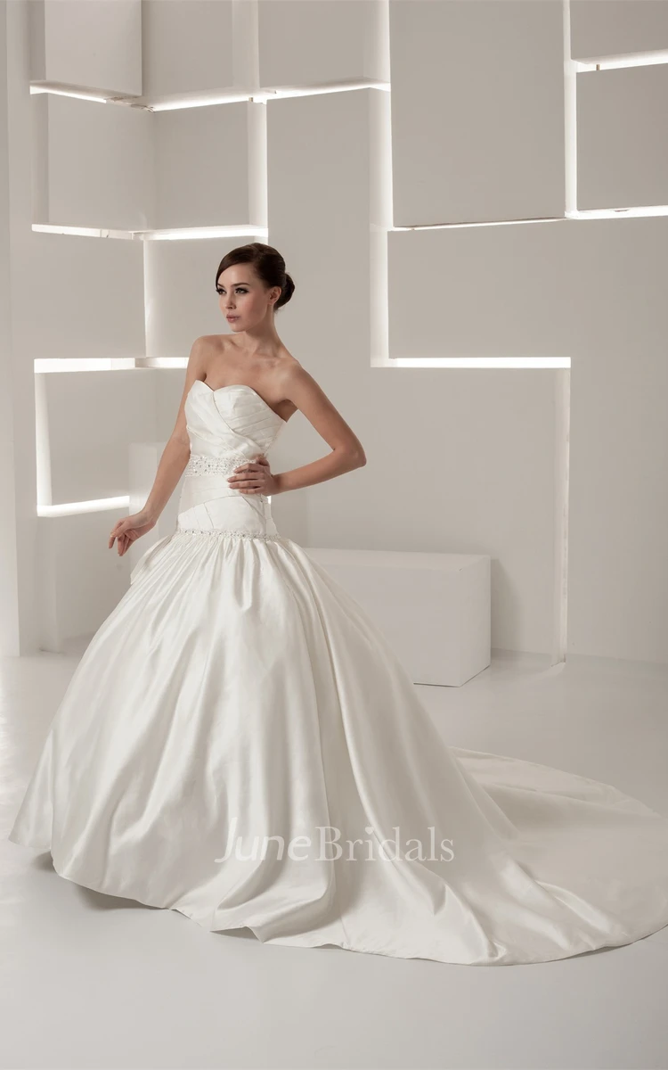 Sweetheart Satin Ball Gown with Pleats and Rhinestone
