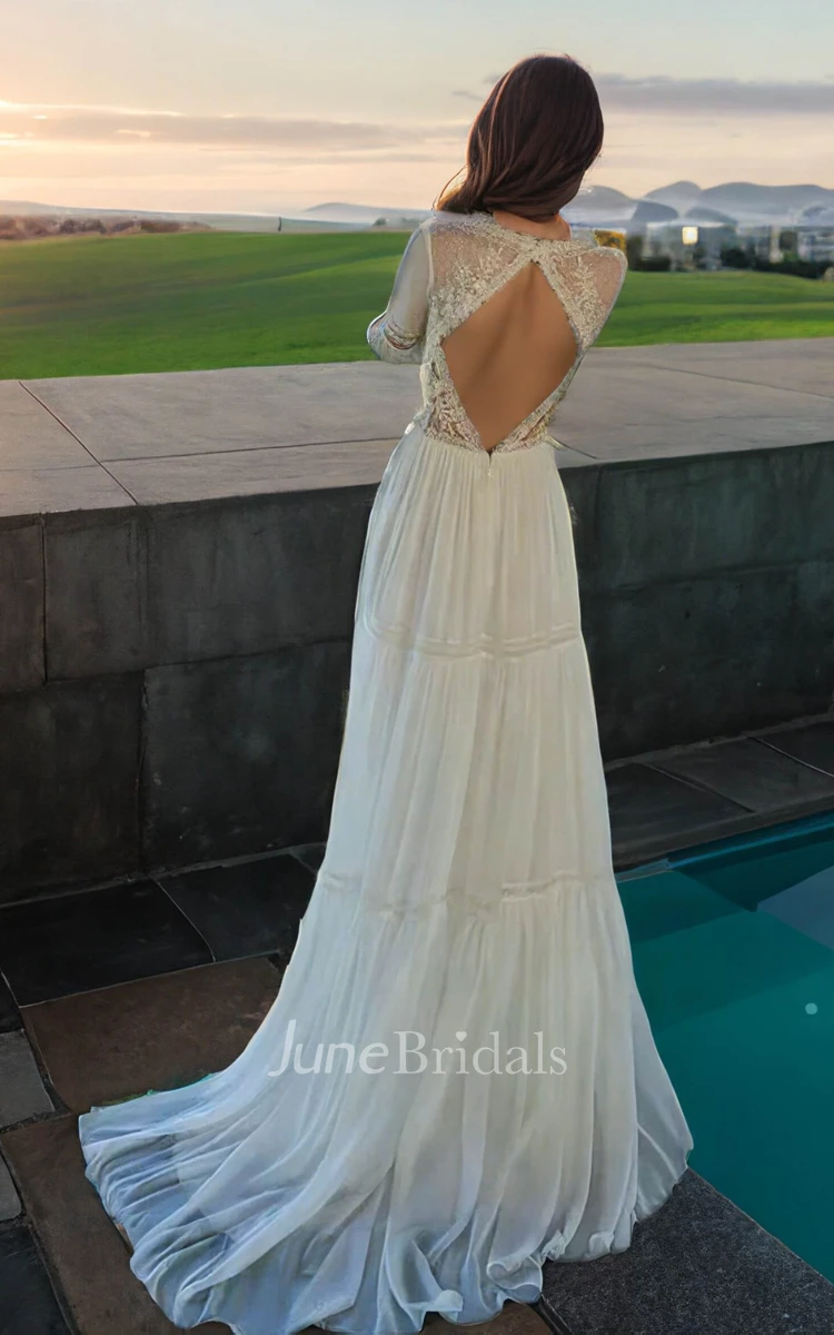 Bohemian A-Line Open Back Chiffon Elegant Country Wedding Dress