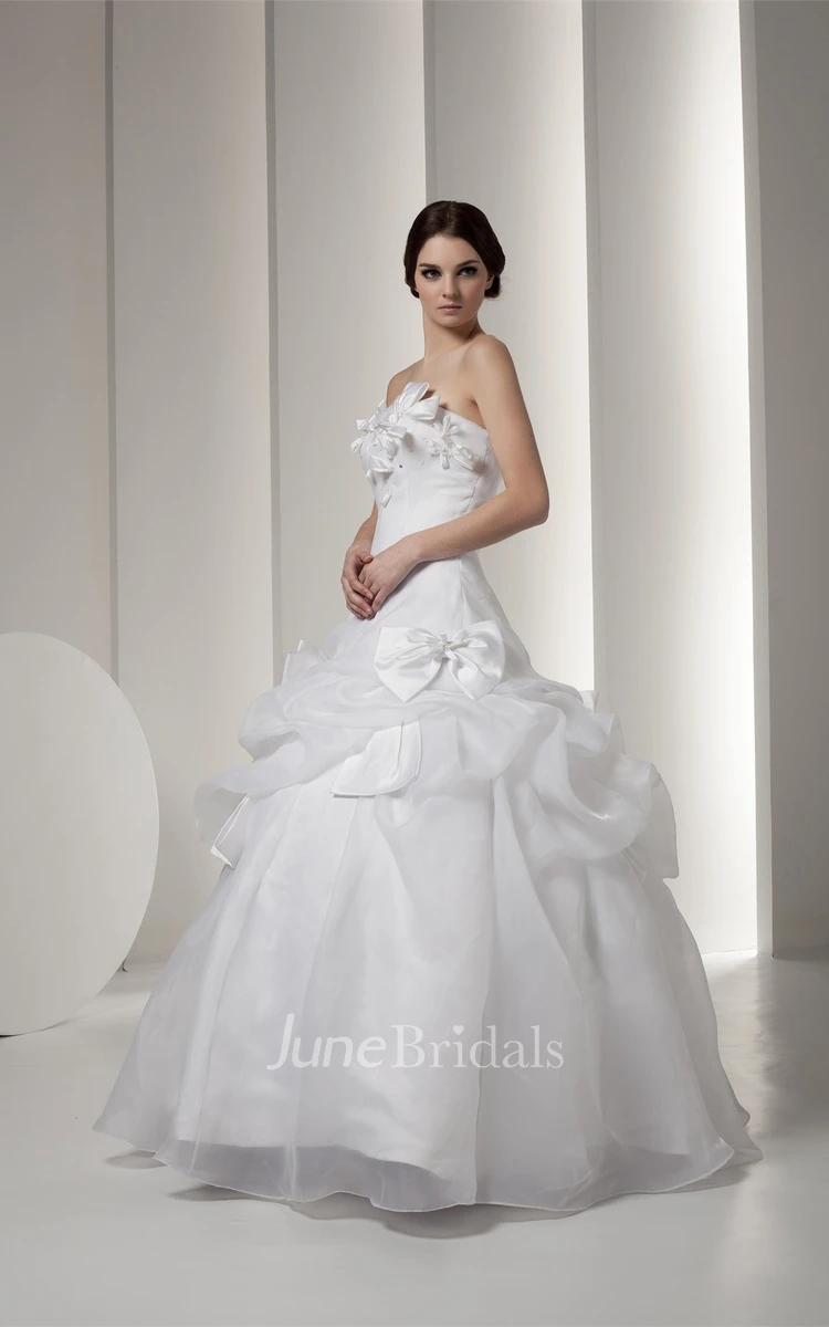 Strapless Pick-Up Ball Gown with Bow and Zipper Back