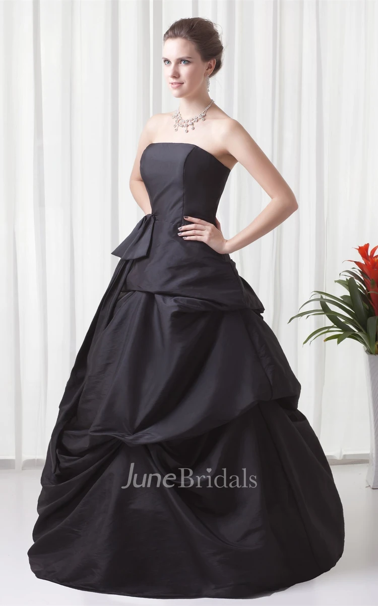 strapless a-line ball pick-up gown with corset back and ribbon