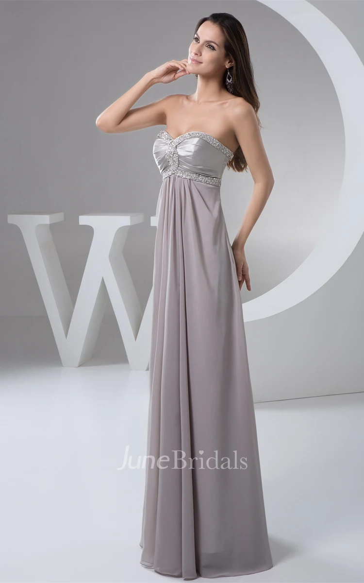 Sweetheart Empire Pleated Maxi Dress with Beaded Top