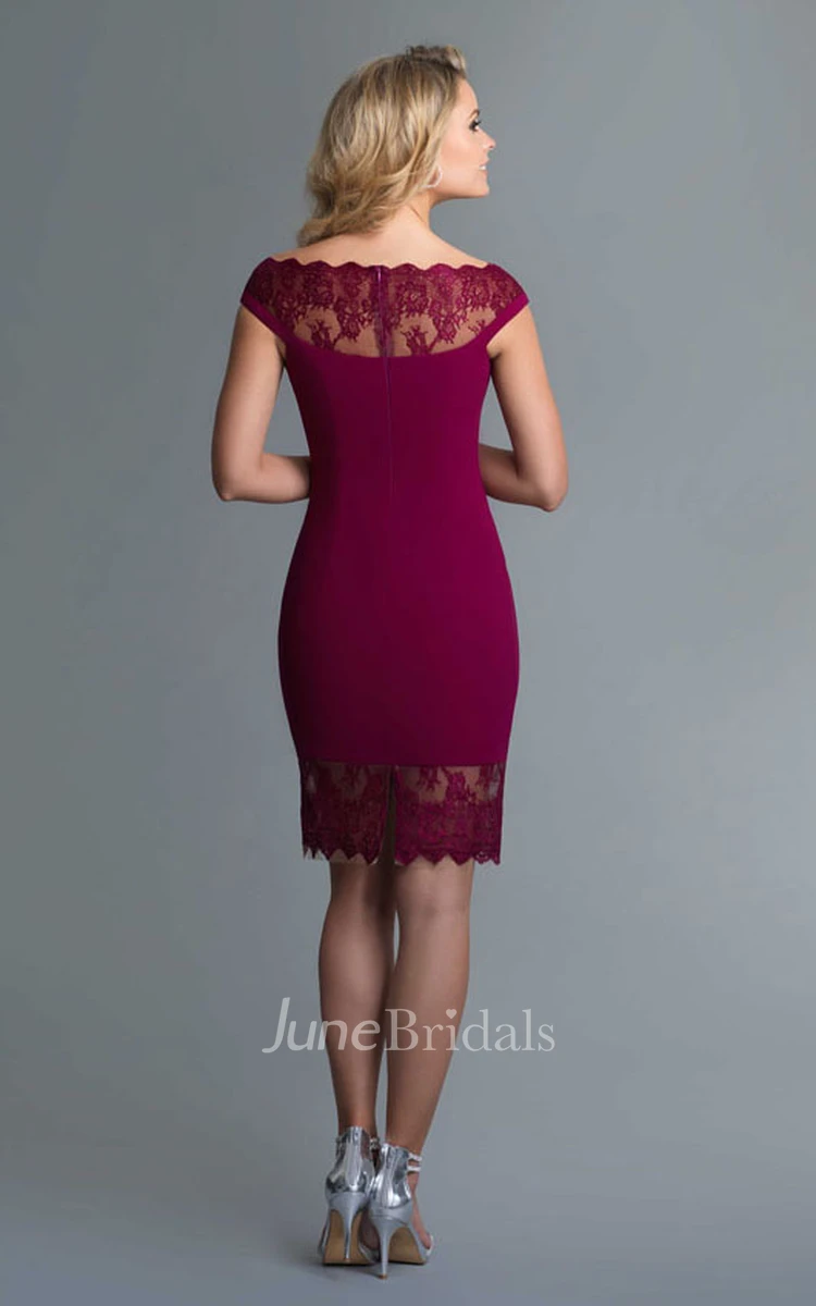 Pencil Knee-Length Bateau Short Sleeve Jersey Illusion Dress With Lace
