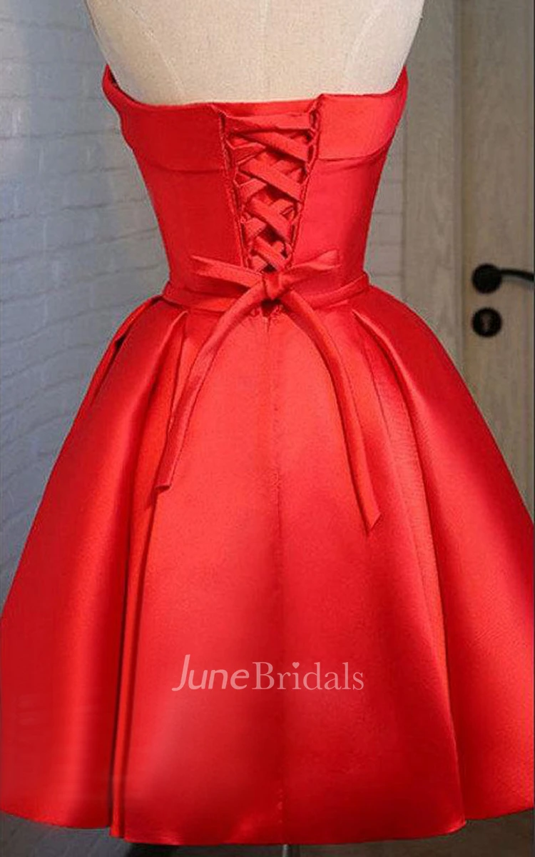 Strapless Red Short Prom With Pleats